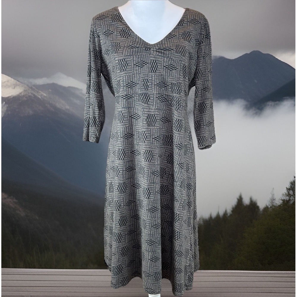 Toad & Co Rosalinda Womens Dress Sz L Organic Cotton Casual Earthy Neutral Print